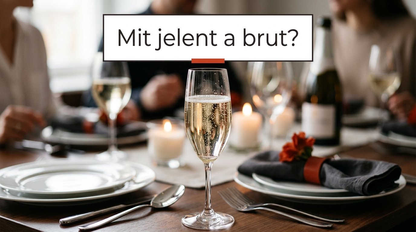 Pohárba töltött brut pezsgő egy elegáns asztalon